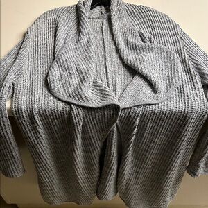 Gray Ribbed Open Front Cardigan 2X